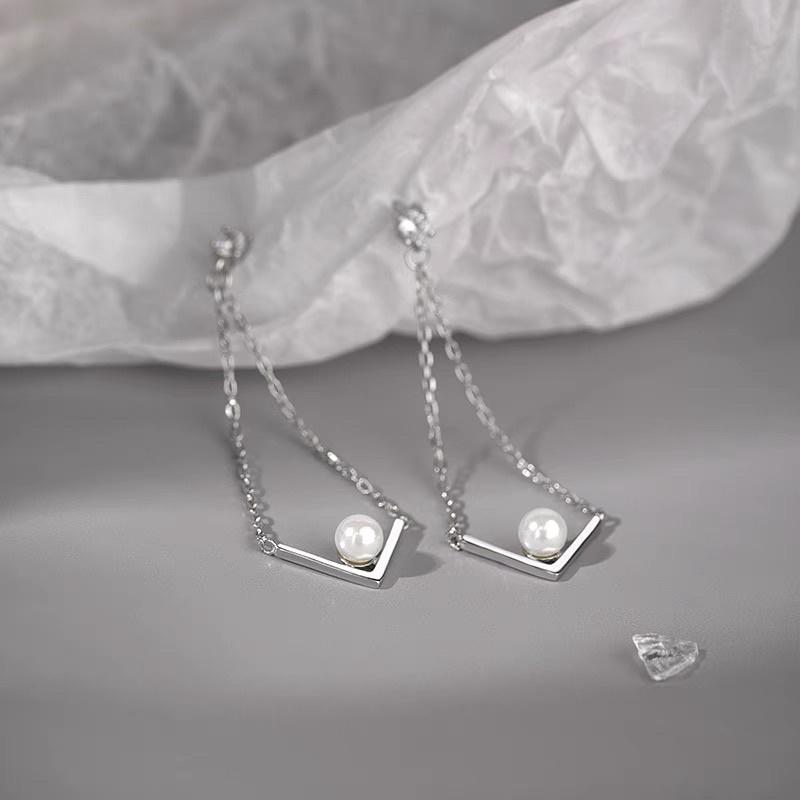 Khuyên bạc 925 dài nữ tính hoạ tiết hình học cơ bản đính đá nổi bật - Twinkle Silver