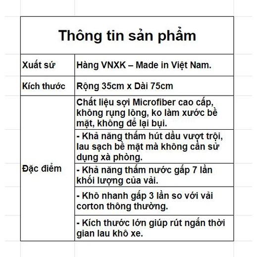 Khăn lau ô tô xe máy đa năng chất liệu Microfiber kích thước 35x75cm