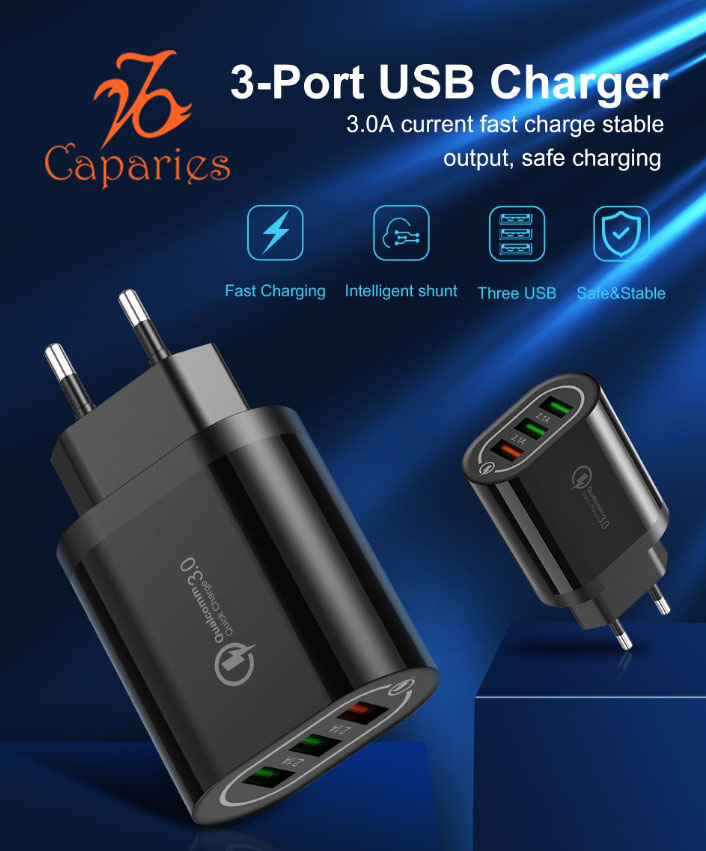 Củ Sạc 3 USB 18W Nhanh Quick Charge 3.0 - Chính Hãng CAPARIES VIỆT NAM