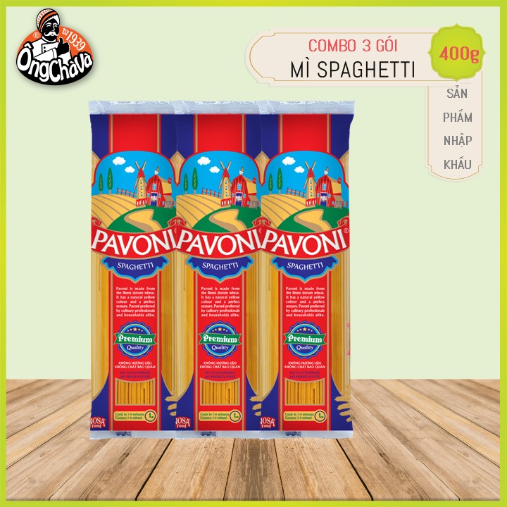 Combo 3 Gói Mì Ý Pavoni  400g 100% Lúa Mì Nguyên Chất (Pavoni Spaghetti)