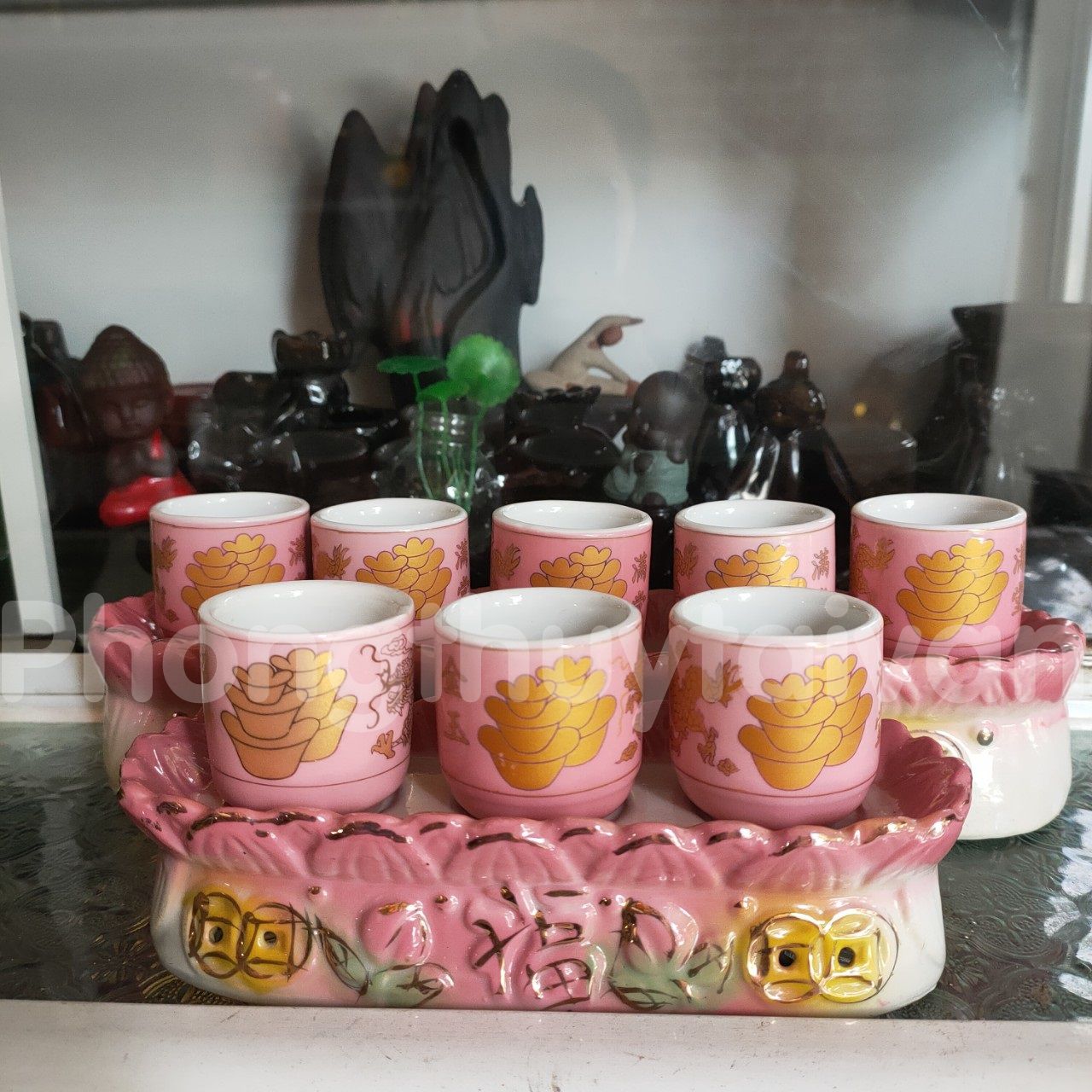 Chum nước bàn thờ sứ khay 3 ly,5 ly kèm đế - thờ cúng