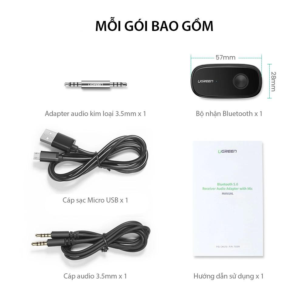 Bộ nhận âm thanh 5.0 APTX Bluetooth độ trễ thấp có mic 1 đầu cái 3.5mm UGREEN CM279 - Hàng chính hãng