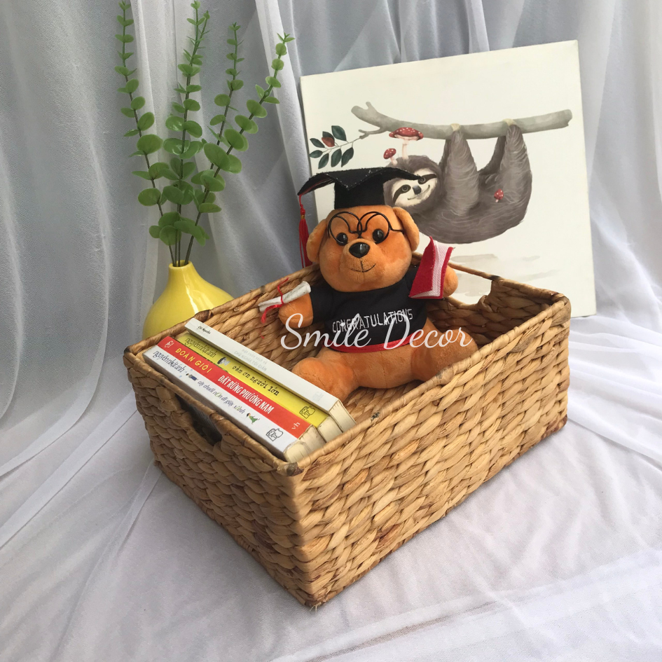 Sọt lục bình đựng đồ đa năng Smile Decor trang trí kệ sách, kệ tivi – Rectangle water hycinth basket