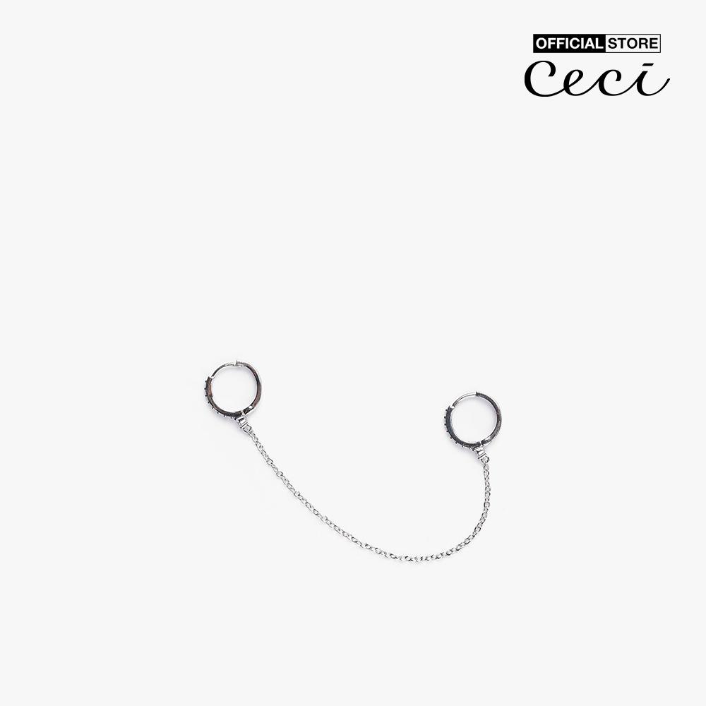 CECI - Khuyên tai nữ khoen tròn xỏ 2 lỗ phối chuỗi xích cá tính CC1-04000051-07