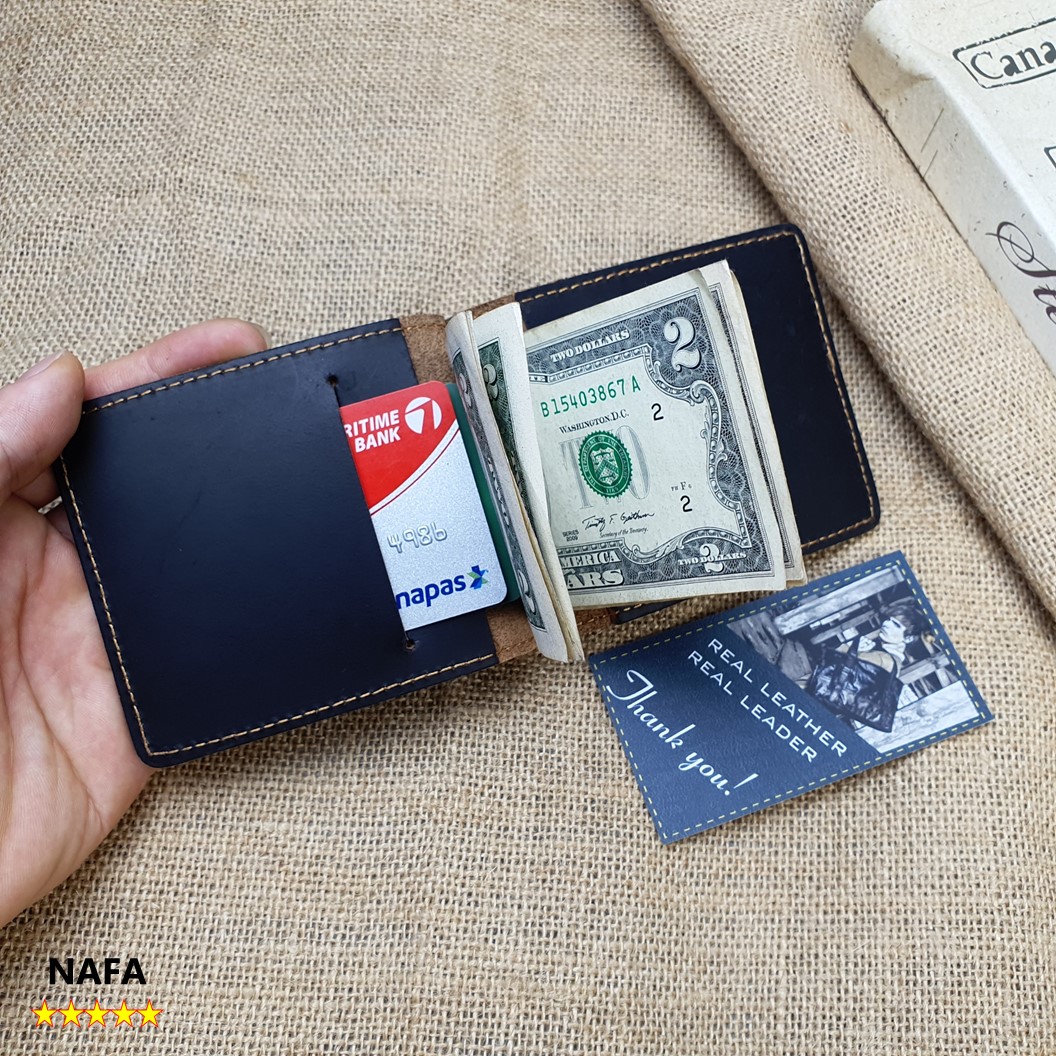 Ví da nam, ví kẹp tiền da bò sáp  NAFA WS222 thông minh, nhỏ gọn tiện lợi – Nâu sáp
