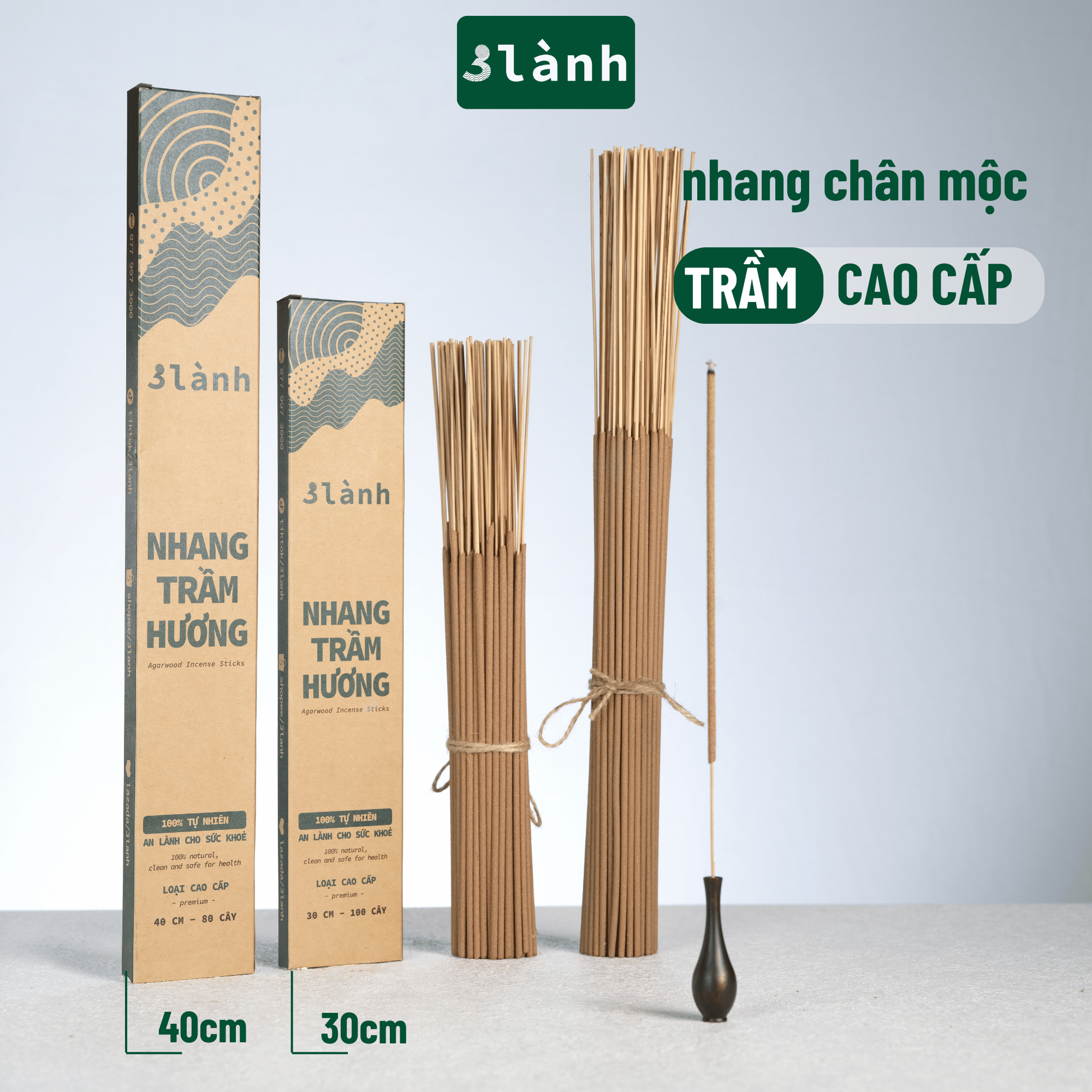 Nhang Trầm Hương Sạch Cao Cấp 3 Lành Dài 23-30-40cm , Hộp 100-400gr  Tự Nhiên 100% 7-12 Năm Trầm Thờ Cúng Thư Giãn