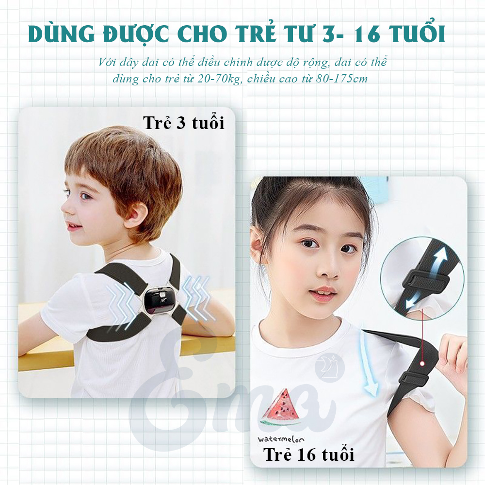 Đai rung chống gù lưng cho trẻ từ 3-16 tuổi - Thế hệ 2 cải tiến cảm biến thông minh - Rung khi ngồi sai tư thế