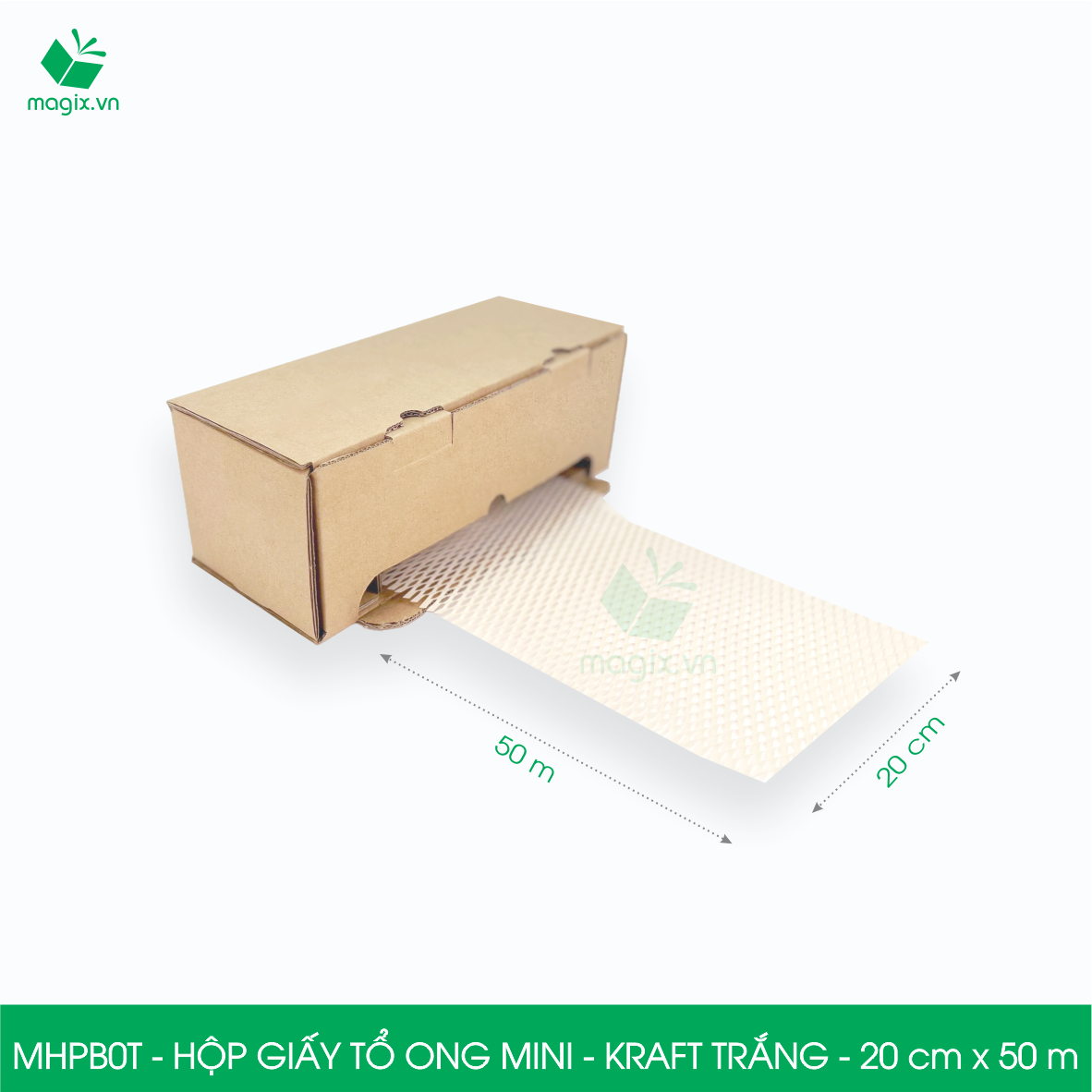 MHPB0T - 20cm x 50m - Hộp giấy Kraft tổ ong chống sốc thay thế bóng khí xốp hơi đóng hàng