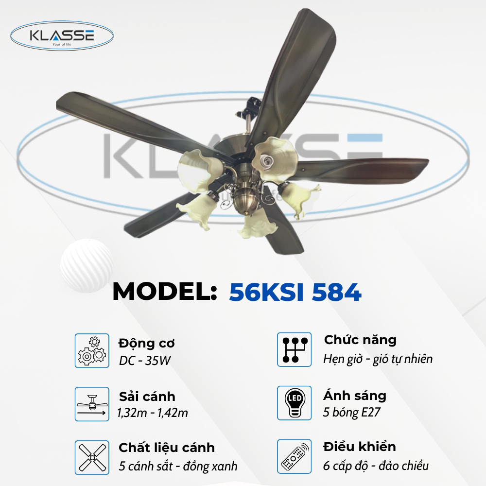 Quạt trần chùm đèn Klasse 56KSI 584 hàng chính hãng