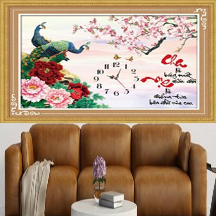 Tranh thêu cha mẹ công đồng hồ 88946 - kích thước: 48 * 36cm.