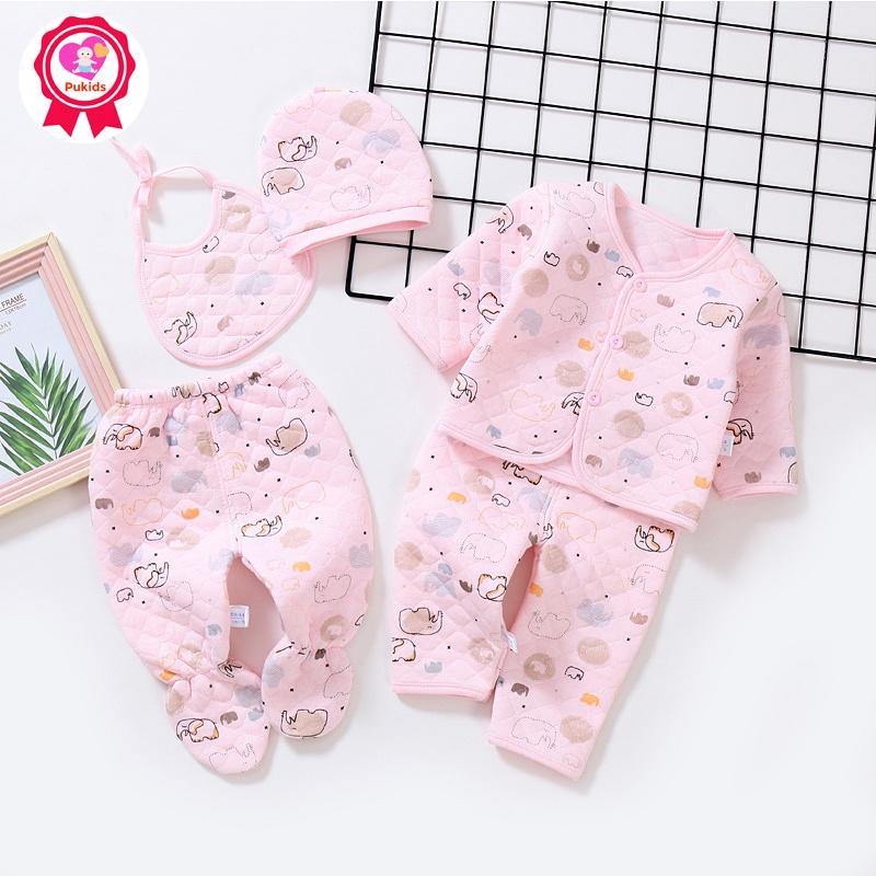 Combo 5 món đồ trần bông 3 lớp cho bé sơ sinh 0-3 tháng, hàng Quảng Châu cao cấp _ SET01