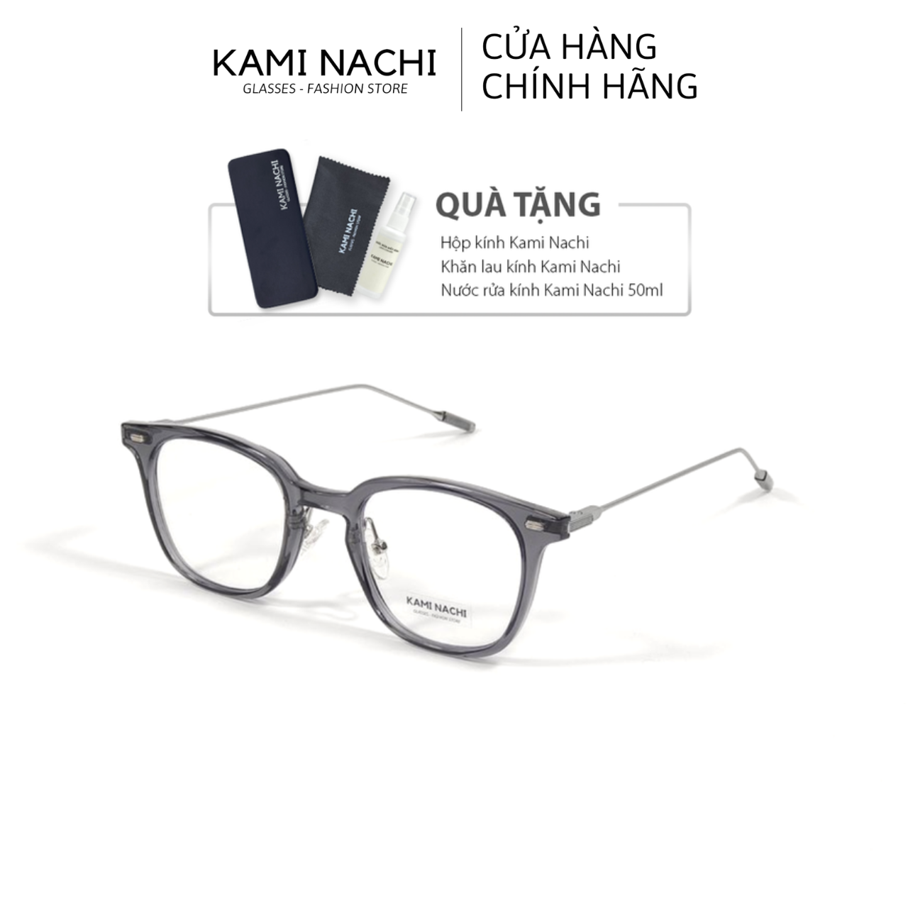 Gọng kính Acetate dáng vuông, có tròng chống Ánh Sáng Xanh KAMI NACHI phong cách hiện đại TC