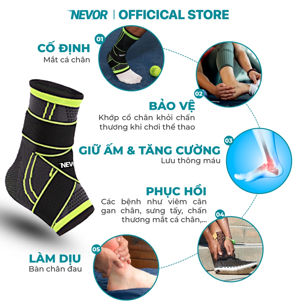 Băng Quấn cổ chân Nevor BQC02 với dây đeo có thể điều chỉnh bảo vệ, phòng ngừa chấn thương mắt cá