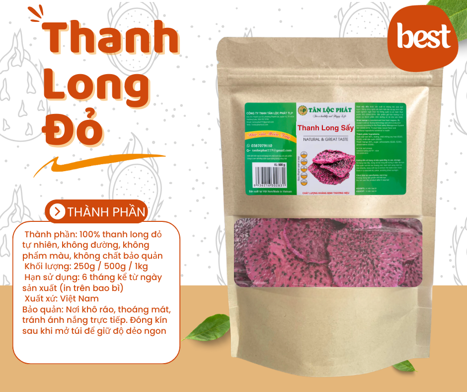 Thanh Long Đỏ Sấy Dẻo Không Đường Tân Lộc Phát