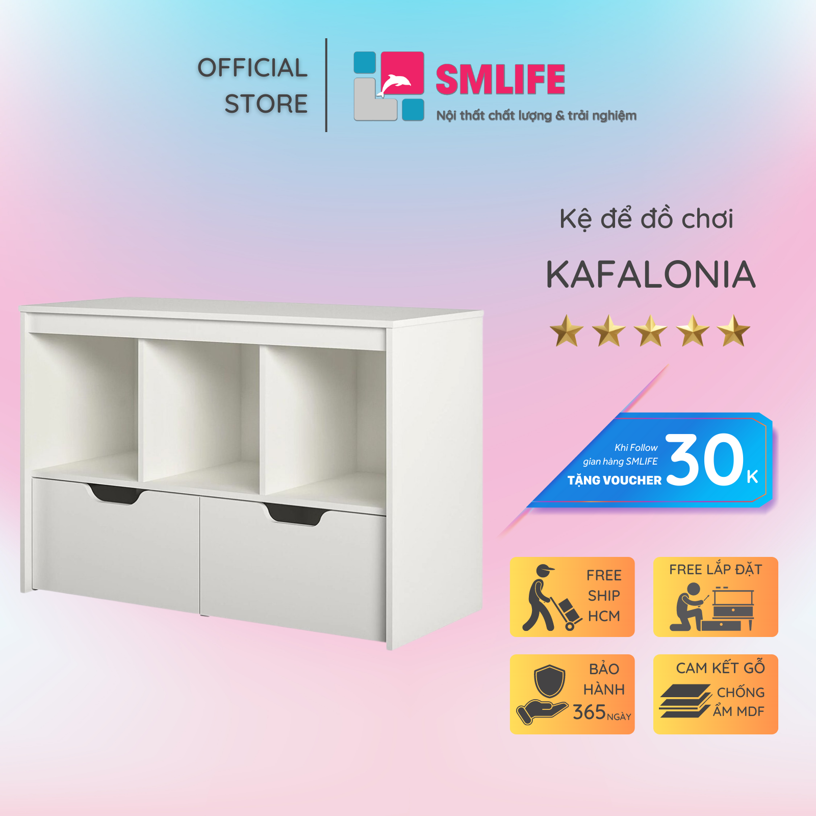 Kệ để đồ chơi cho bé SMLIFE Kafalonia  | Gỗ MDF dày 17mm chống ẩm | D90xR40xC60cm