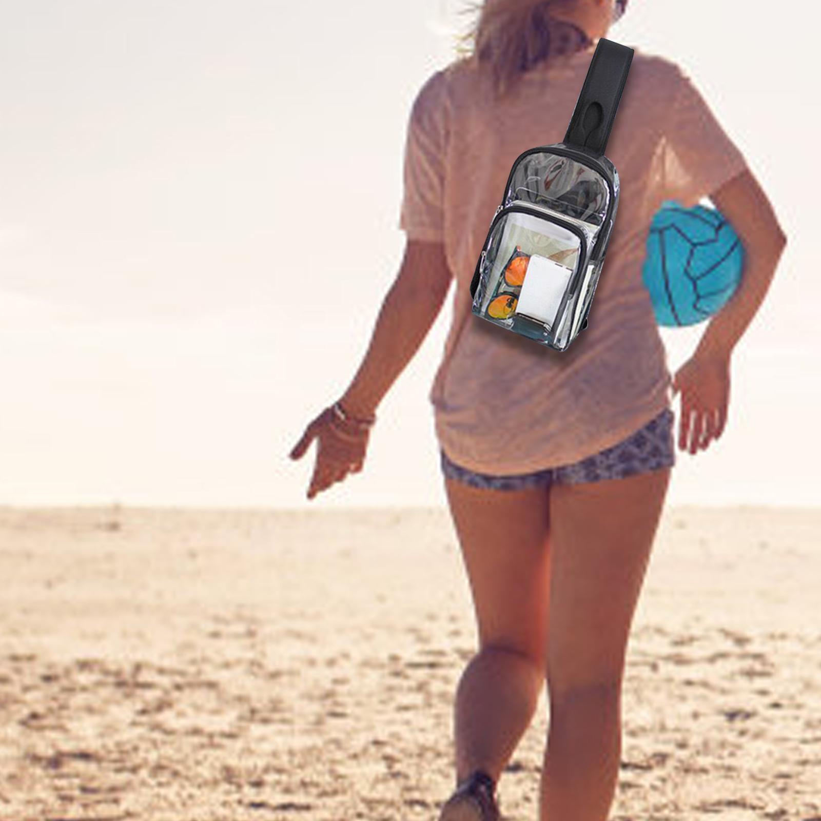 Clear  Bag Transparent Chest Daypack Casual with Mesh Water Bottle Holder Purse Shoulder Bag Crossbody Backpack for Beach Biking Travel