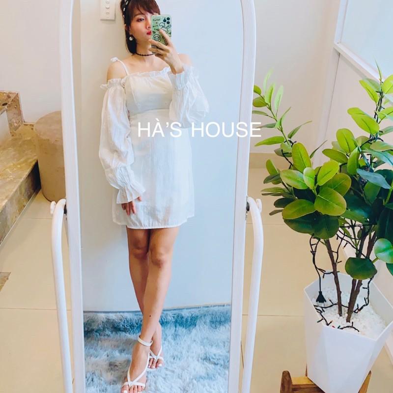 Đầm hai dây trễ vai màu trắng siêu cưng