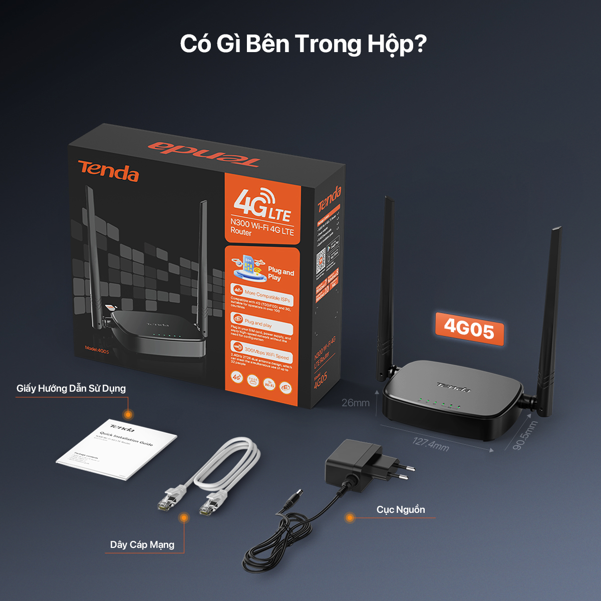 Tenda Bộ phát Wifi 2.4Ghz di động dùng sim 4G LTE 4G05 - Hàng chính hãng