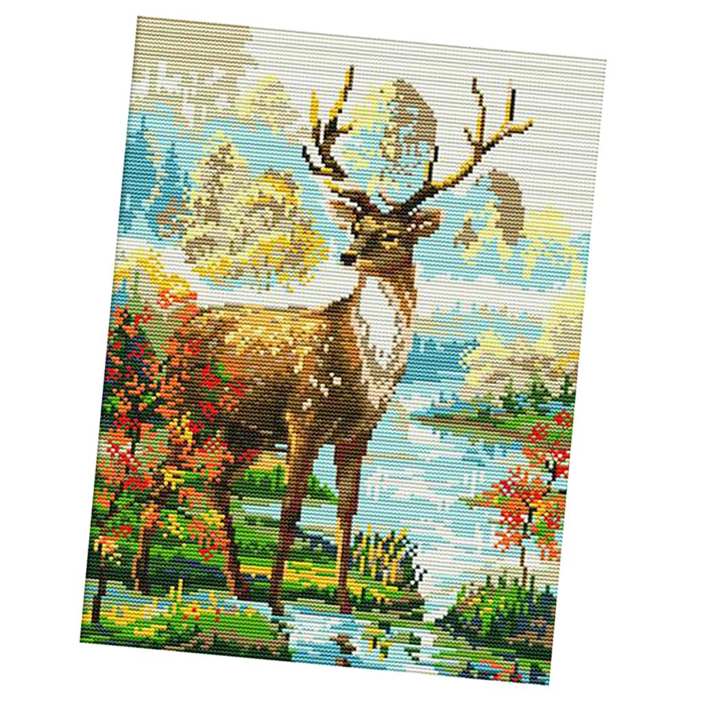Animal Stag Stamped Cross Stitch Kit for Beginners Adults Kids 14CT 29x36cm