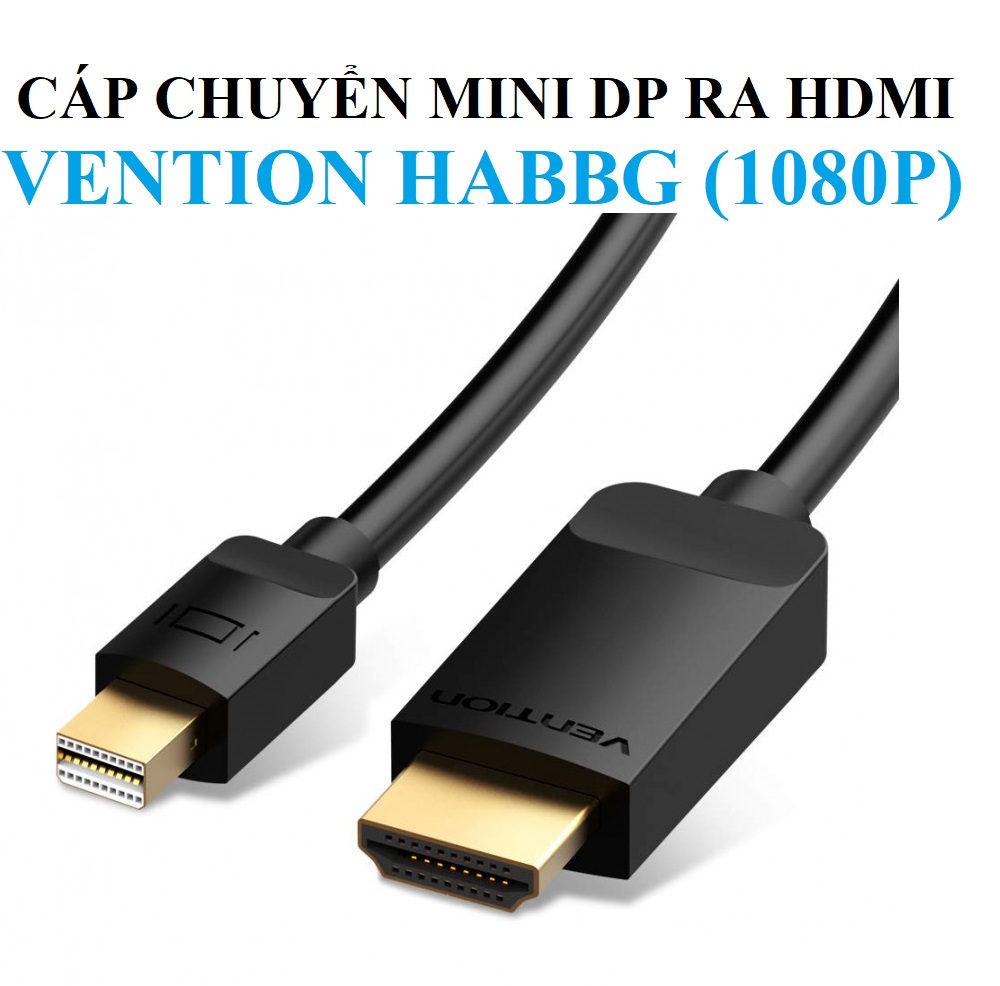 [Mini DP ra HDMI ]  Cáp chuyển tín hiệu Mini DP male ra HDMI male hỗ trợ 4K Vention HAHBG - Hàng chính hãng