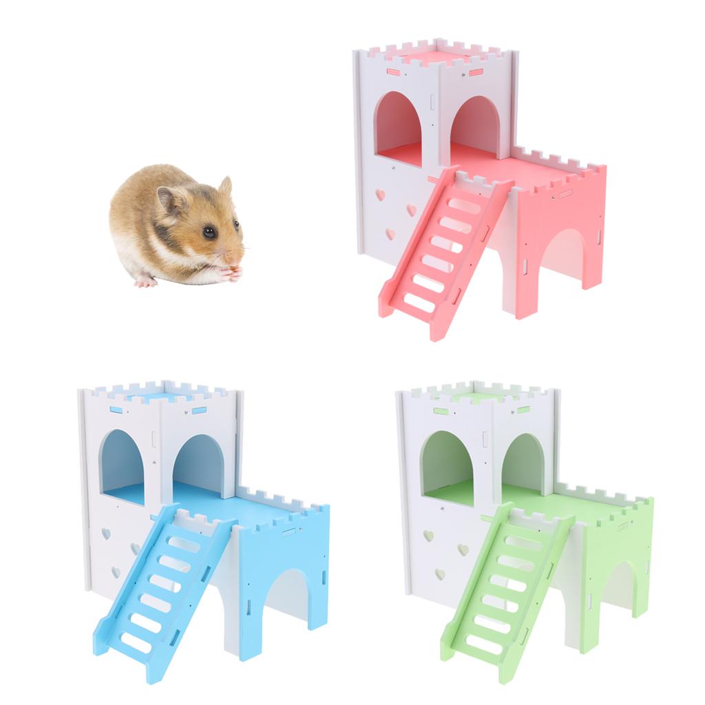 Hamster Hideout House Cabin Cages Wooden Villa Hut Play Toy Pink