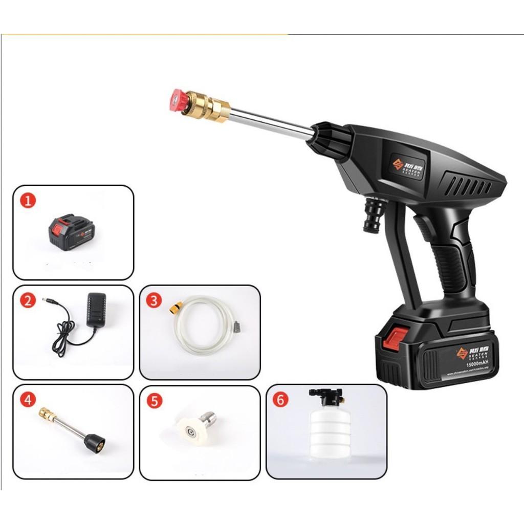 Máy Xịt Rửa vệ sinh ô tô xe máy pin lithium 21V áp suất nén Cực Mạnh SEATEN Germany