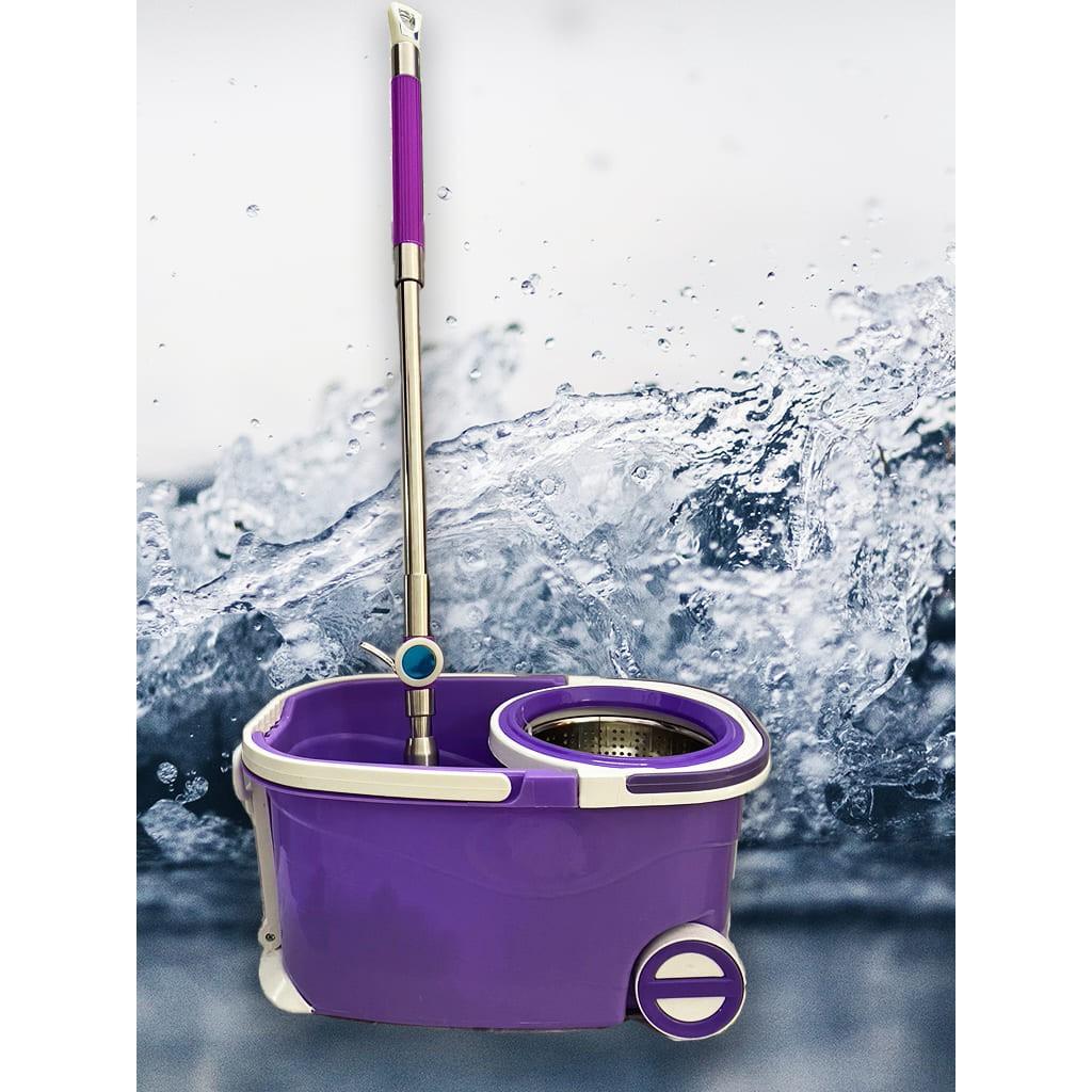 Bộ lau nhà 360 cao cấp thùng lau tự vắt thông minh lồng inox cây lau inox chắc chắn kèm 2 bông lau sợi cotton thấm hút cực tốt