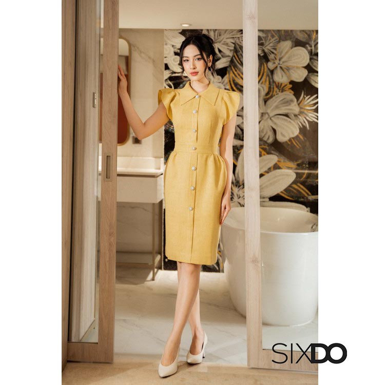 Đầm mini phối cúc cổ sơ mi xẻ tay sang trọng SIXDO