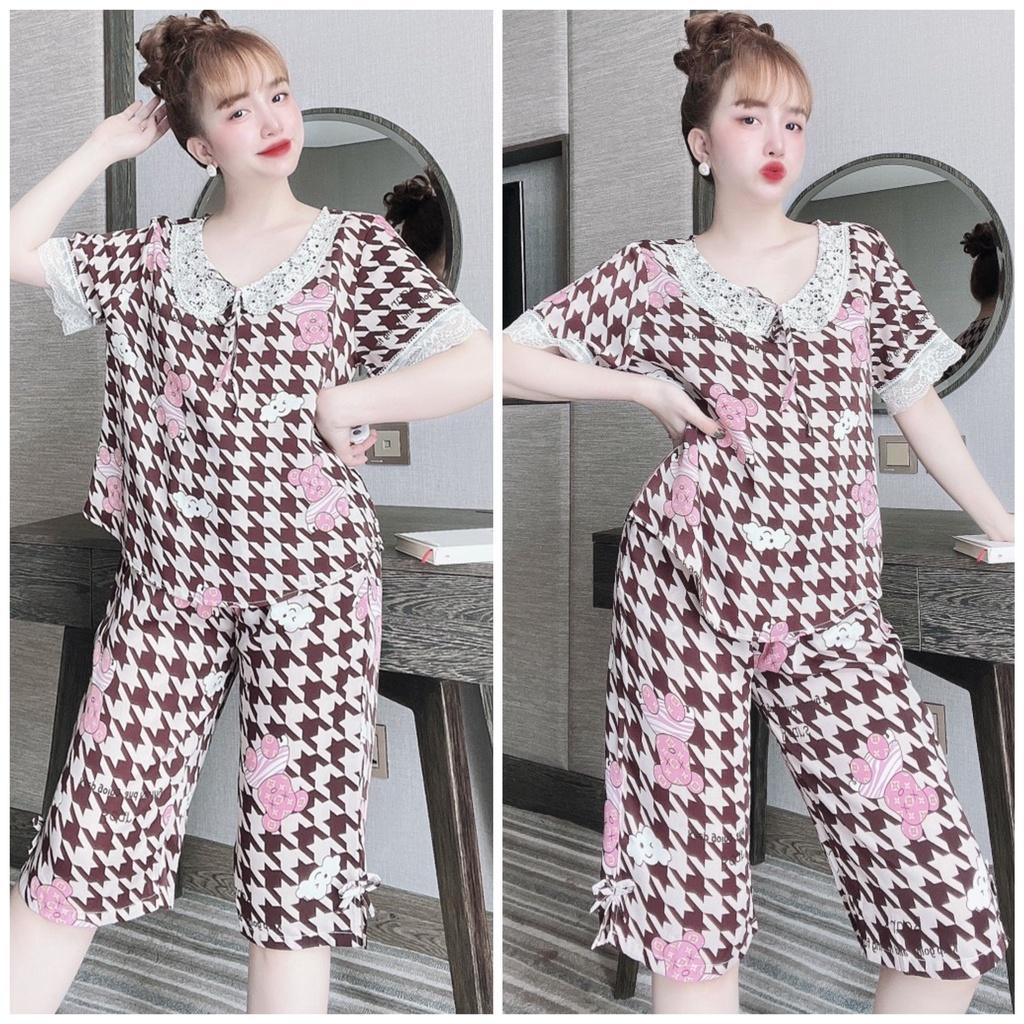 Đồ bộ nữ tay ngắn quần lửng mặc nhà dễ thương, bộ ngủ Pijama vải lụa mango mềm mát Freesize dưới 62kg MY STORE