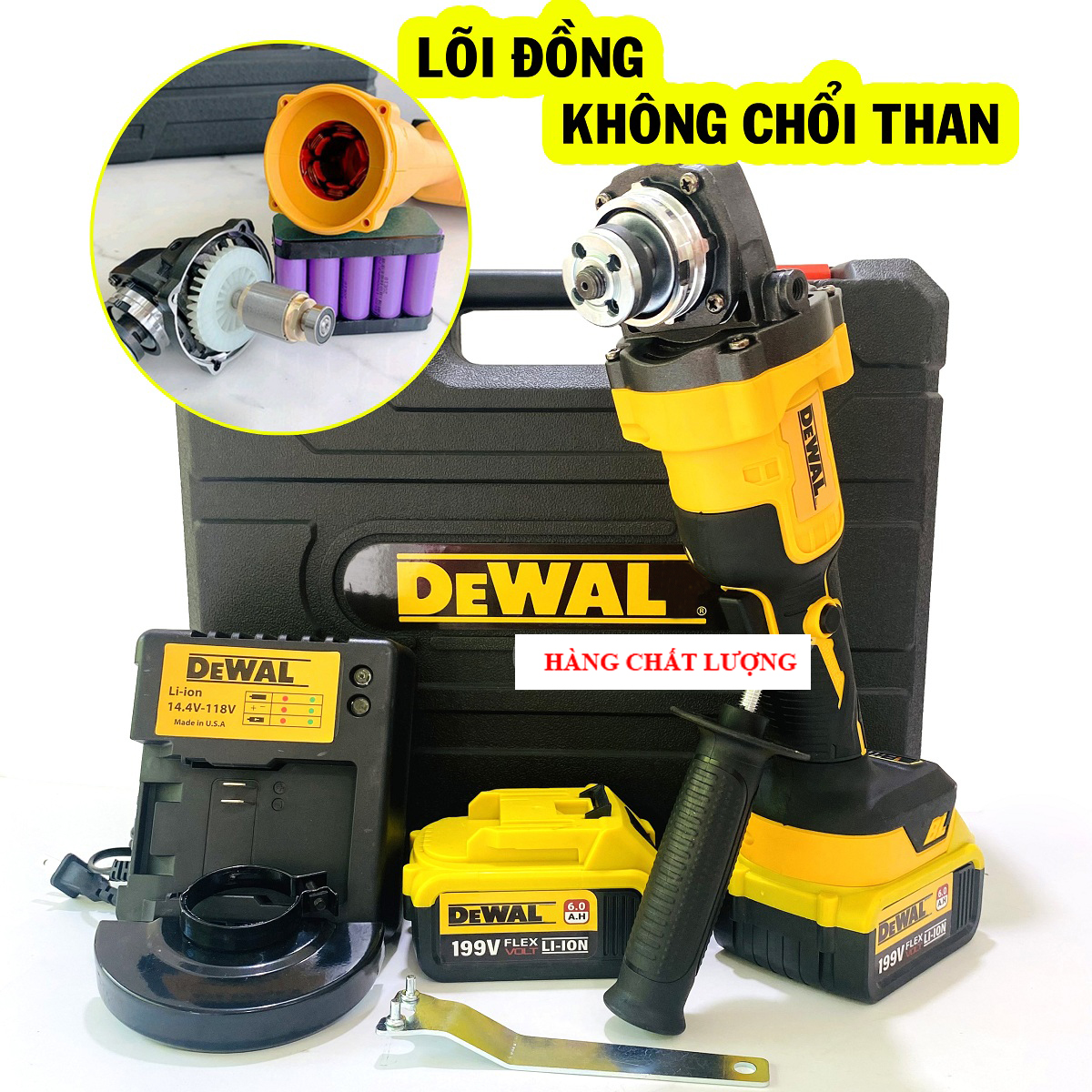 Bộ Máy Mài Góc DeWal Dùng 2 Pin 199V Siêu Khỏe - Máy Mài Pin Chuyên Dùng Trong Công Trình 3 Tốc Độ Tải - Hàng Chuẩn Lõi Đồng - Không Chổi Than