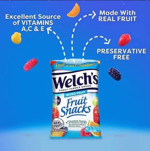 Kẹo dẻo trái cây hỗn hợp - Welch's Mixed Fruit Snack Chứa Vitamin A,C,E Giúp ăn ngon + bổ + khỏe  (22,7g/gói) - Massel Official