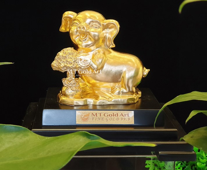Tượng Heo tài lộc dát vàng (14x17x22cm) M05 MT Gold Art- Hàng chính hãng, trang trí nhà cửa, phòng làm việc, quà tặng sếp, đối tác, khách hàng, tân gia, khai trương