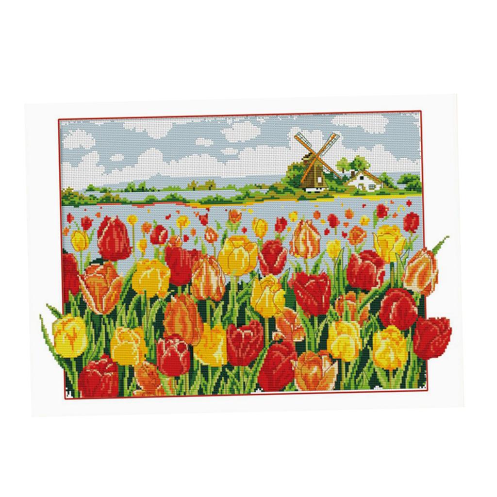 11CT Stamped Cross Stitch Kit With Starter Tool For Beginners -  Flower