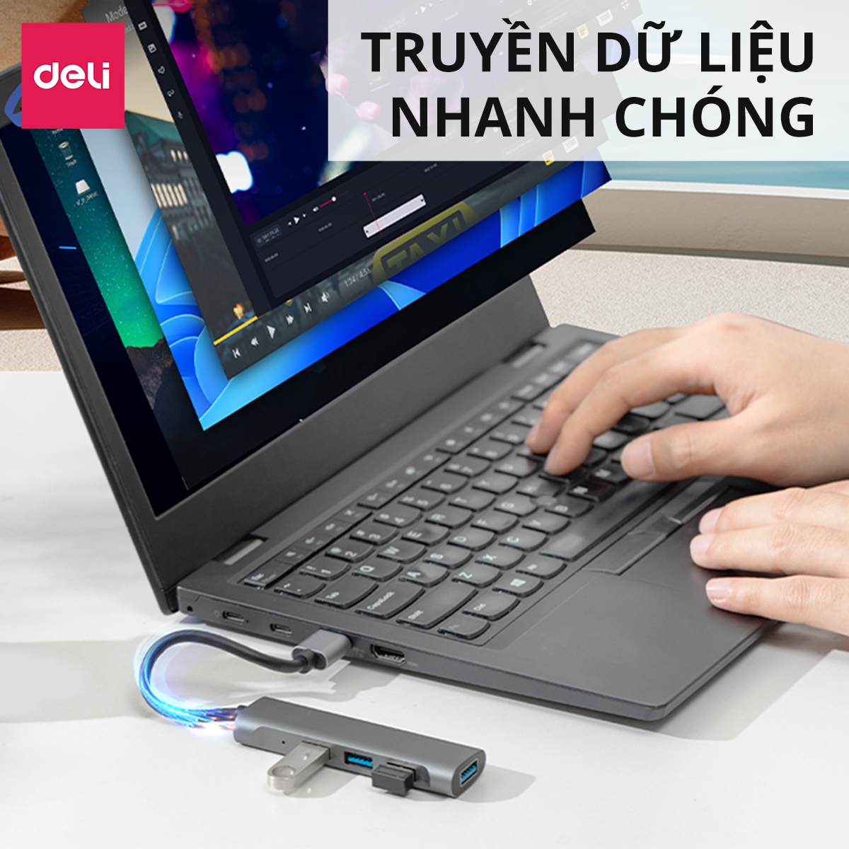 HUB 4 Cổng USB 3.0 Tốc Độ Cao AOKA by Deli Cổng Chia USB mở rộng kết nối chuyển đổi cho laptop táo Laptop PC hàng chính hãng