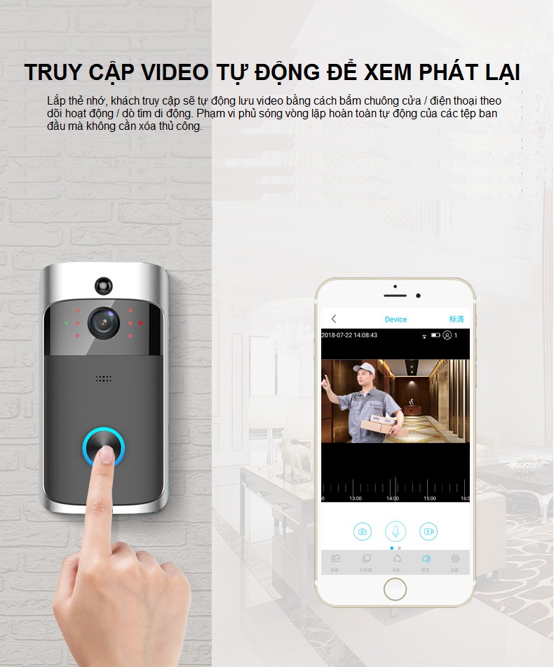 Chuông Cửa Thông Minh Không Dây WIFi Cao Cấp Doorbell 720P AZONE