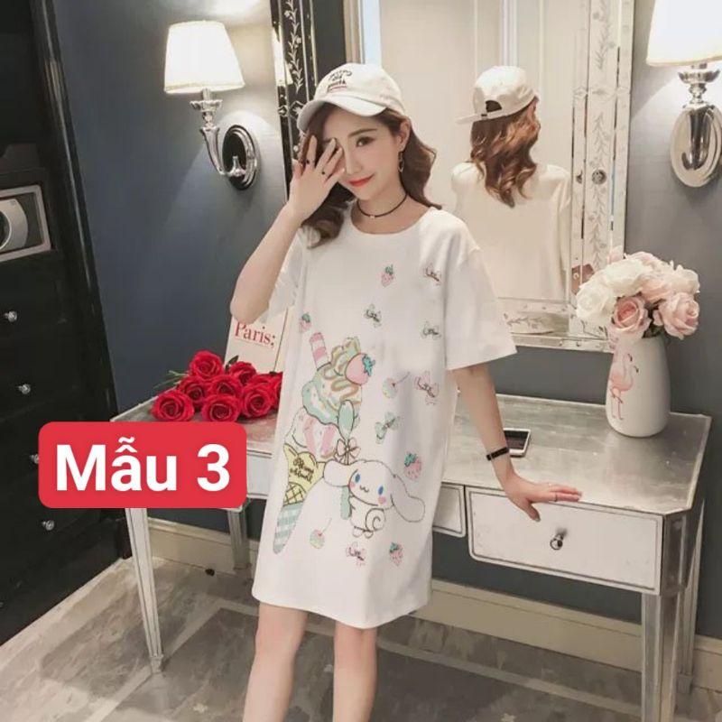 váy ngủ dáng suông chất cotton hình gấu kute