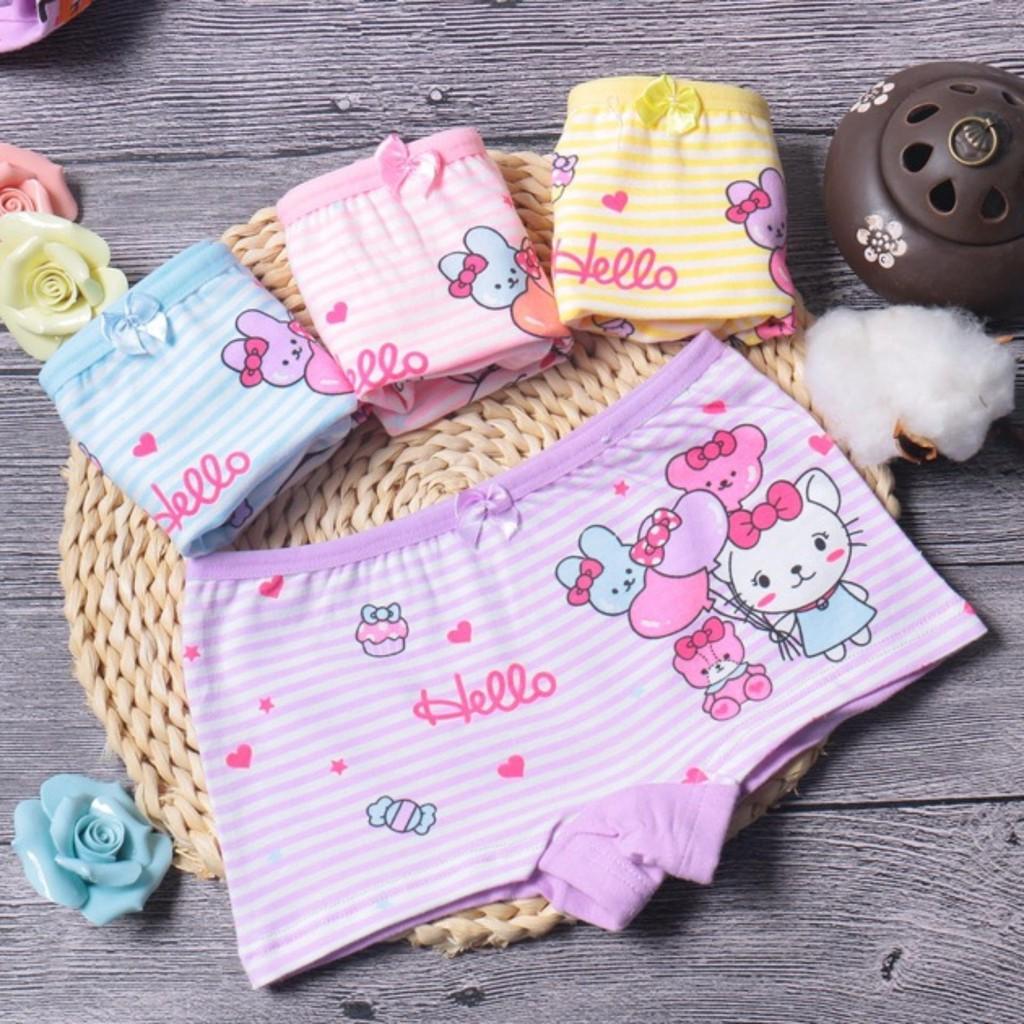 Set 4 quần lót đùi cho bé hình hoạt hình đáng yêu, Quần lót đùi cotton mềm mại cho bé gái