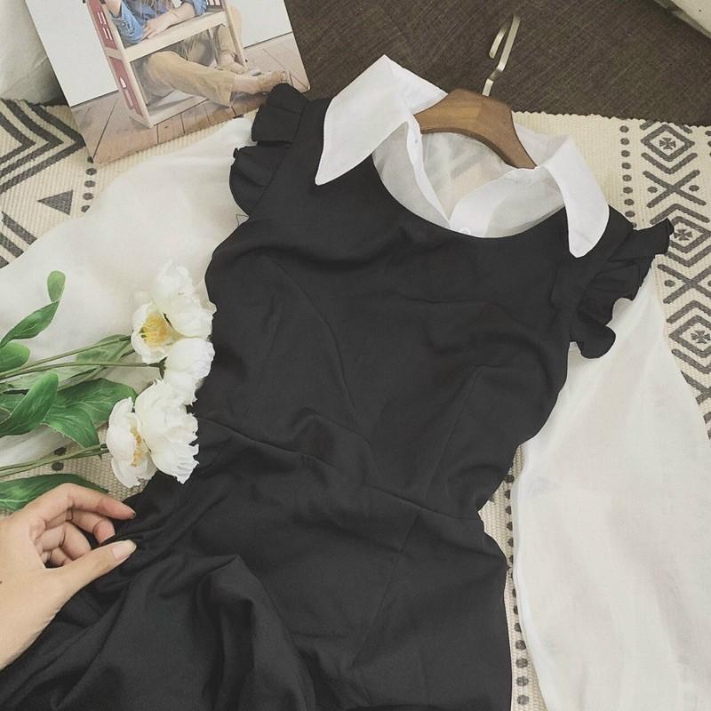 Set yếm đen áo sơ mi trắng