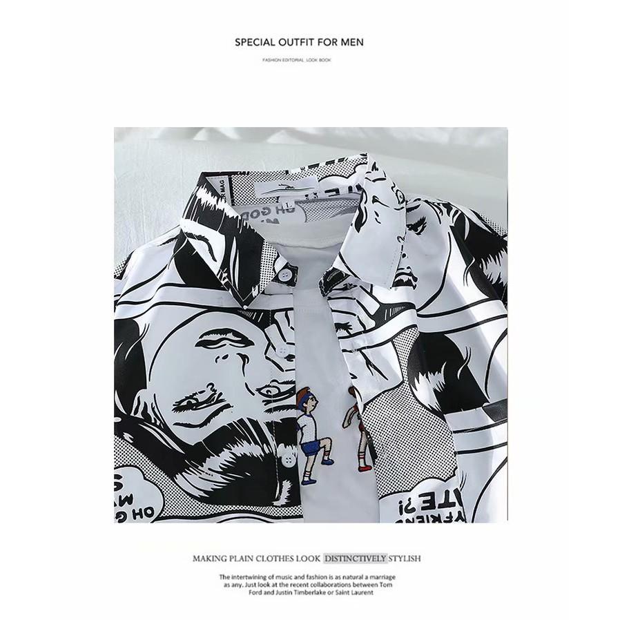 Áo sơ mi nam ngắn tay họa tiết in thời trang