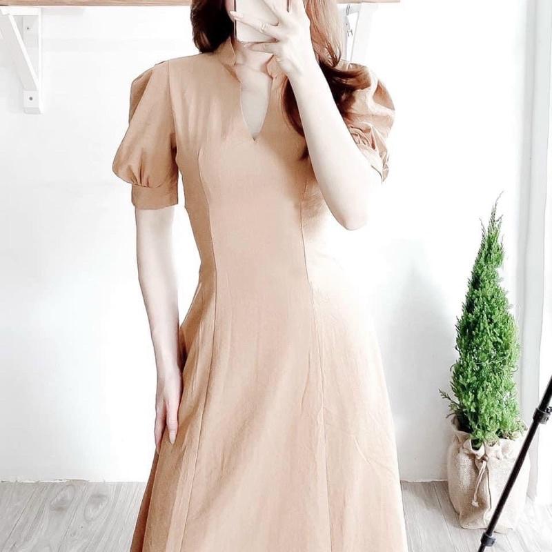 Đầm cổ trụ form dài 2 màu