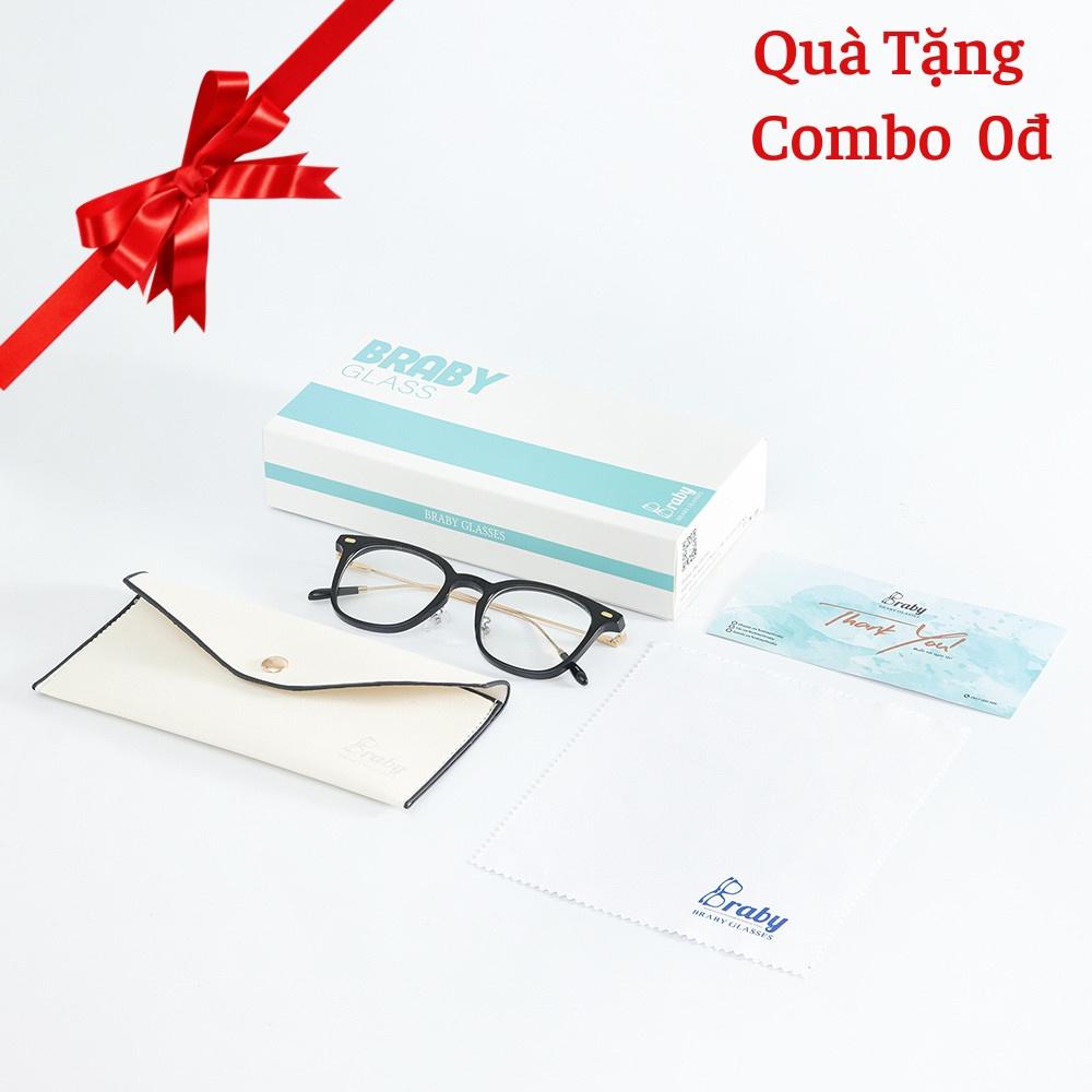 Gọng kính cận trong suốt unisex Braby mắt vuông chất liệu nhựa TR90 cao cấp thiết kế cầu kính kim loại mảnh ấn tượngMK42