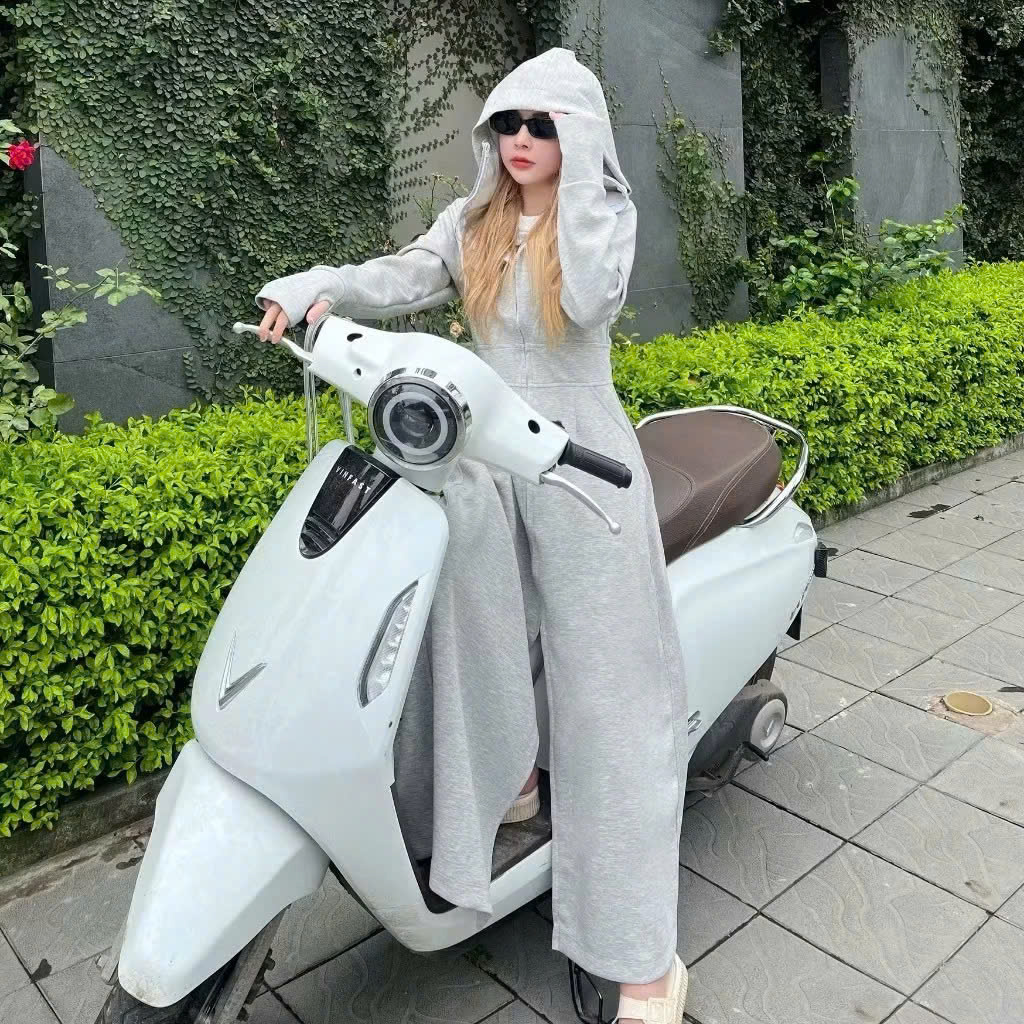 Áo khoác chống nắng nữ toàn thân 2 lớp cao cấp mũ trùm đầu tay xỏ ngón UPF50+ MÀU ĐEN Size XL 53-66kg Vải Umi Cotton Co Dãn 4 Chiều Dày Dặn Làm Mát | Thời Trang | Đa Dụng