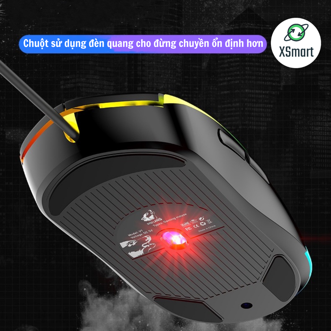 Chuột Máy Tính Có Đèn Led Đổi Màu XSmart V7 Gaming Mouse, Chỉnh DPI, Siêu Bền, Kết Nối Laptop PC, Sử Dụng Quang Học - Hàng Chính Hãng