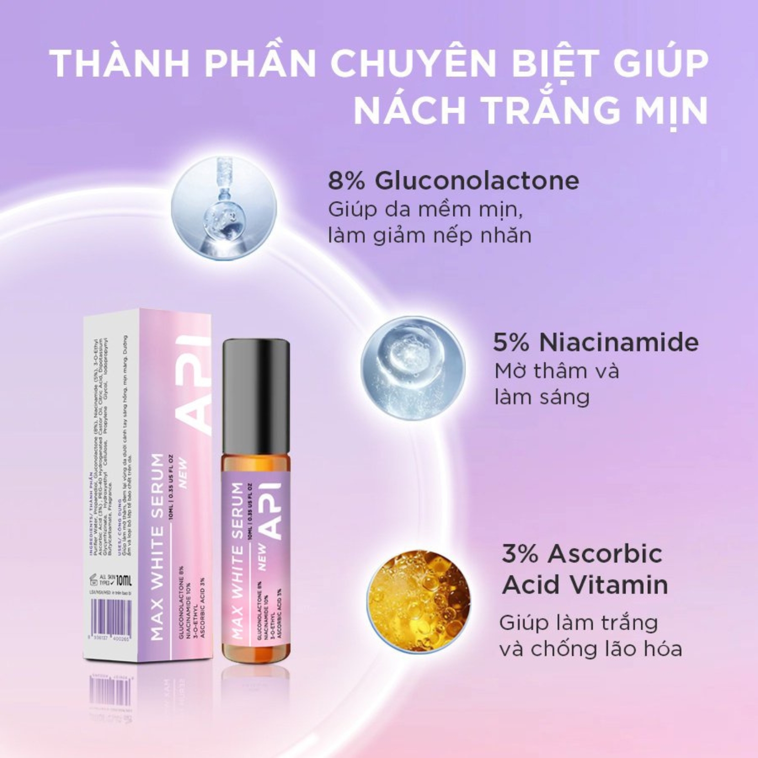 Son Nách API Lăn Khử Mùi Hôi Nách API Giảm Thâm Cấp Ẩm Combo Khử Mùi 10ml + Trắng Nách Mee Natural 10ml