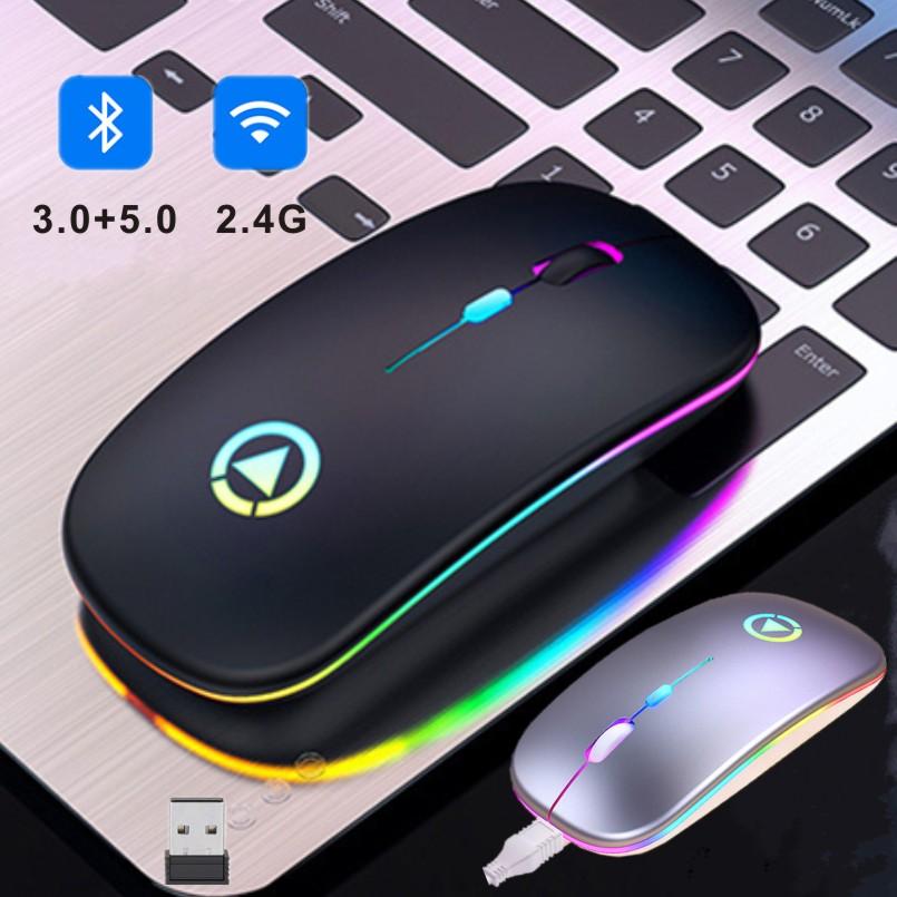 Chuột Bluetooth Không Dây Sạc Mause Với Ma Thuật Đèn Led USB Hai Chế Độ Mỏng Im Lặng RGB Ergonomic Cho Máy Tính Copmputer Laptop