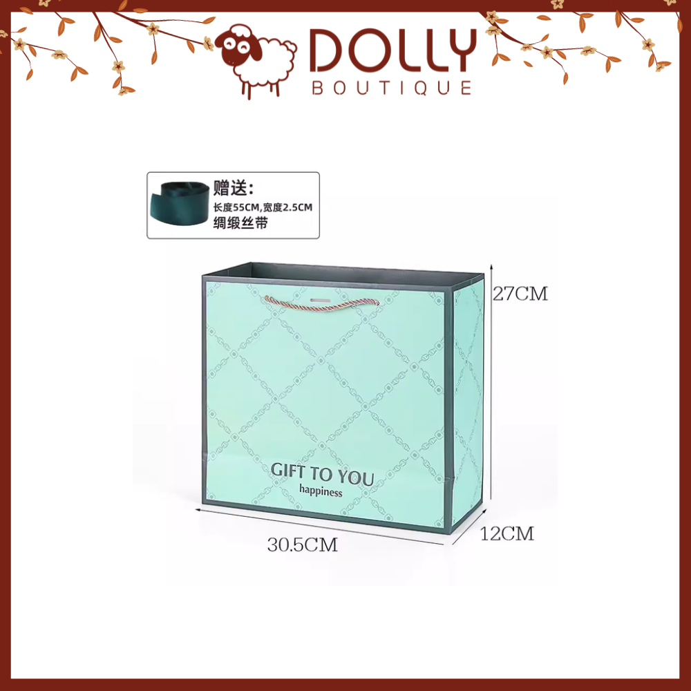 Túi Quà Gift For You Happiness Xanh Lá Size Lớn 30.5*27*12 cm