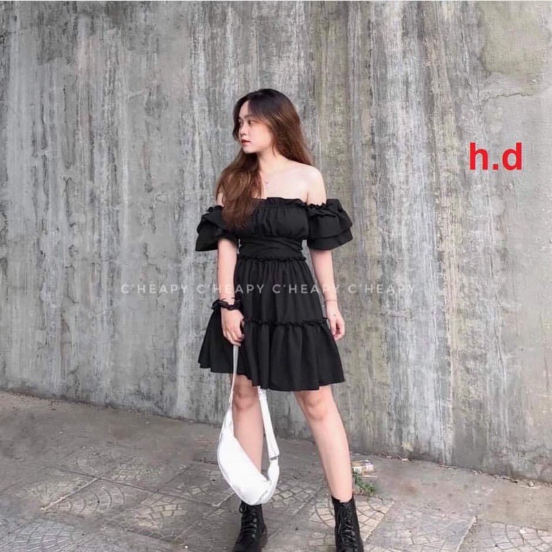 Váy Trễ Vai Chun Eo Dáng Xoè Dễ Phối Đồ Sang Chảnh