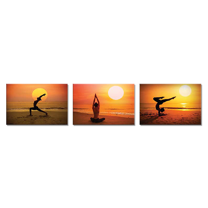 Bộ 3 Tranh Treo Phòng Yoga "Yoga Trên Biển" W564