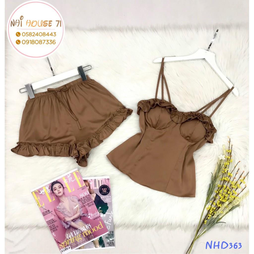 Set Bộ Ngủ Dây Lụa Tô Châu NHIHOUSE71 Quần Đùi Bèo Áo Sexy Dún Bèo Cúp Ngực Gợi Cảm Freesize Dưới 57kg