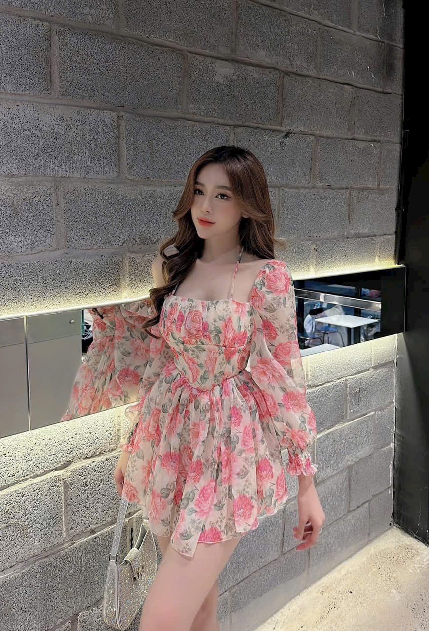 ĐẦM VOAN HOA  2 MÀU Y HÌNH